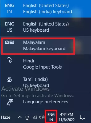 Enable Malayalam Inscript keyboard in windows 10