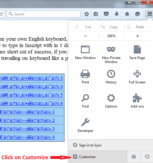 Customize Firefox toolbar to enable text encoding