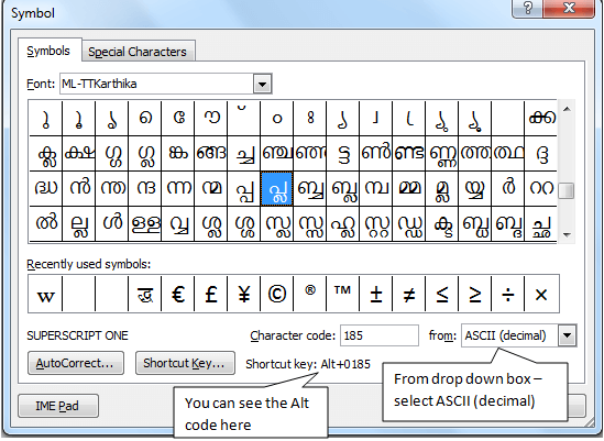 malayalam font alt code character map settings in ms word