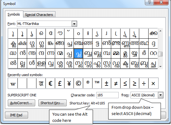 Malayalam Font Alt Code