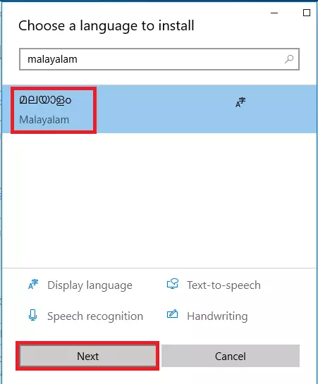 Malayalam language pack install in windows 10