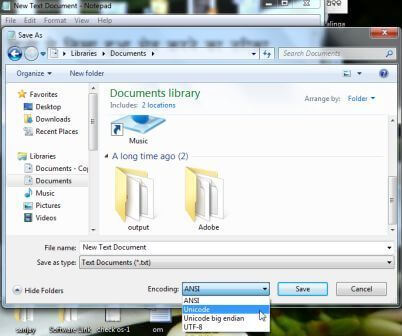 How to save Malayalam text in notepad using unicode encoding